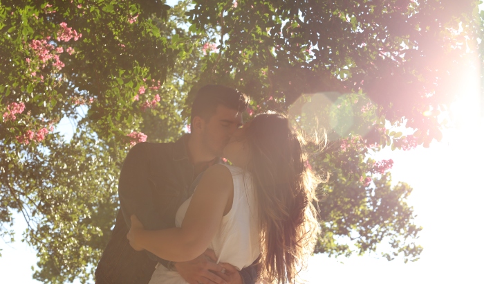 A couple kissing
