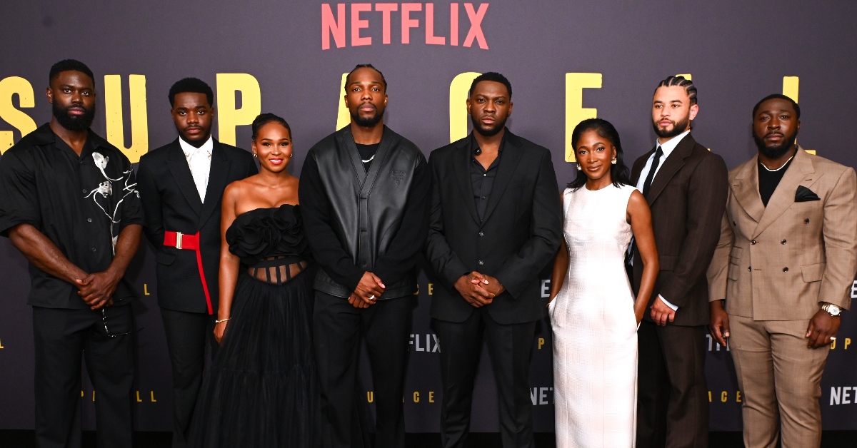 Ghetts, Josh Tedeku, Nadine Mills, Tosin Cole, Rapman, Adelayo Adedayo, Calvin Demba and Eric Kofi-Abrefa attend the UK premiere of "Supacell"